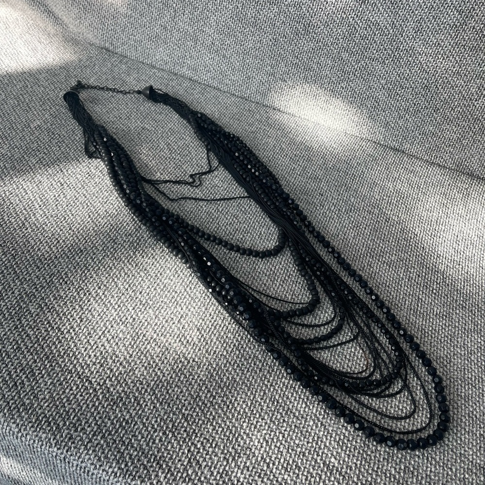 Black Cascading Multi-Layered Necklace